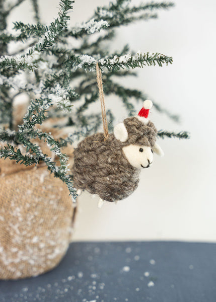 Grey Santa Hat Sheep Ornament
