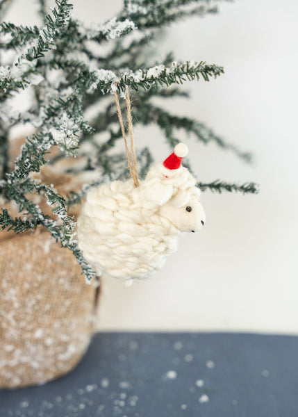 White Santa Sheep Ornament