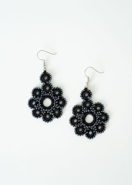 Black Beaded Tatted Earrings