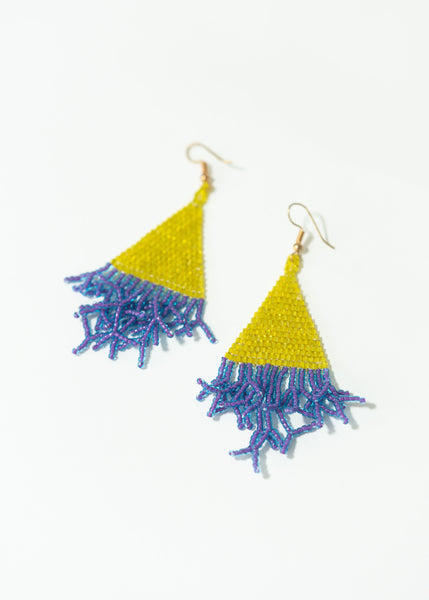 Yellow and Purple Beaded Fringe Earrings