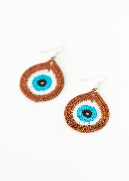 Brown Evil Eye Earrings