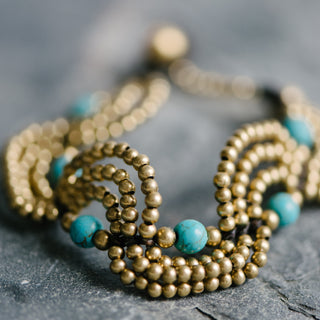 Black Wax Cord Brass and Turquoise Bead Bracelets