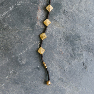 Brown Wax Cord And Brass Bracelet