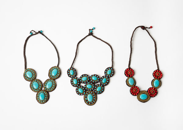 Turquoise and Purple Bib Necklace