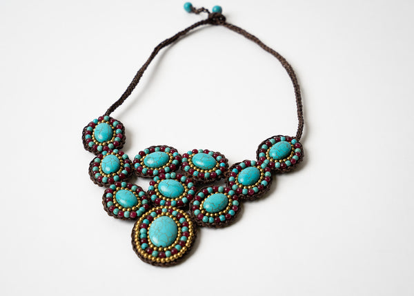 Turquoise and Purple Bib Necklace