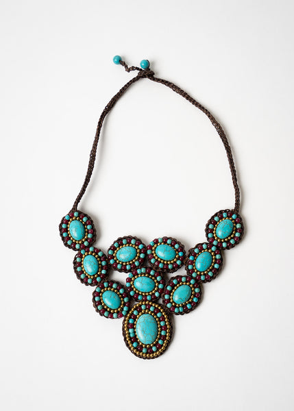 Turquoise and Purple Bib Necklace