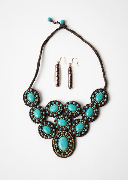 Turquoise and Purple Bib Necklace