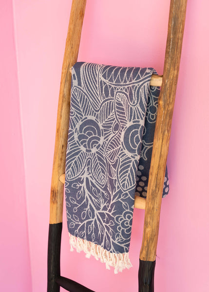 Blue Flower Print Turkish Towel