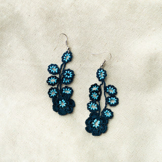 Navy Tatted Blue Beaded Earrings