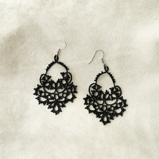 Black Beaded Tatted Earrings