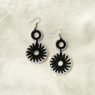 Black Tatted Earrings With Iridescent Beads