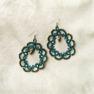 Teal Beaded Tatted Earrings