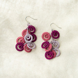 Pink Tatted Swirl Earrings