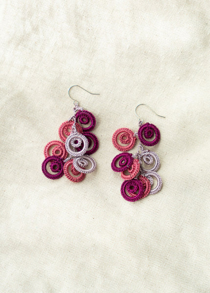 Pink Tatted Swirl Earrings