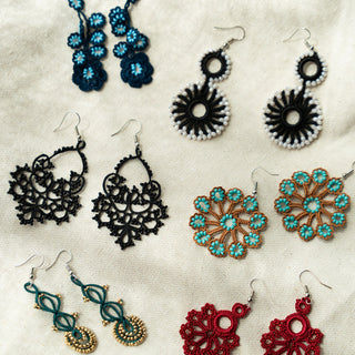 Tan Tatted Beaded Earrings