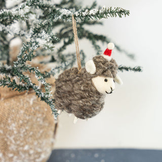 Grey Santa Hat Sheep Ornament