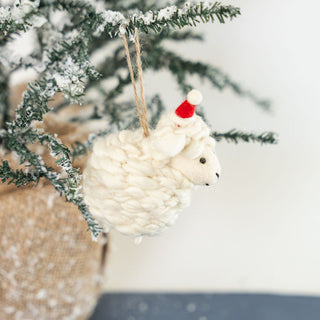 White Santa Sheep Ornament