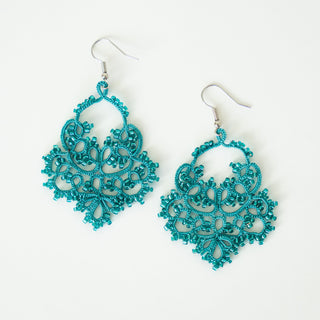 Turquoise Beaded Tatted Earrings