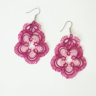 Pink Beaded Tatted Earrings