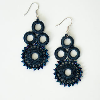 Navy Beaded Tatted Earrings