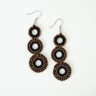 Black Beaded Circle Tatted Earrings