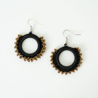 Black Tatted Gold Beaded Earrings