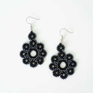 Black Beaded Tatted Earrings