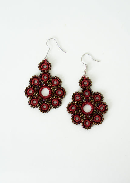 Maroon Tatted Earrings