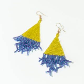 Yellow and Purple Beaded Fringe Earrings