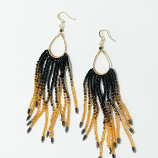 Black Fringe Beaded Earrings