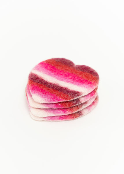 Felt Pink And White Heart Coasters
