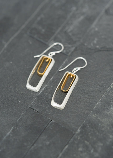 Silver And Gold Rectangle Earrings