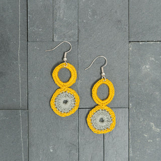 Yellow And Grey Crochet Earrings