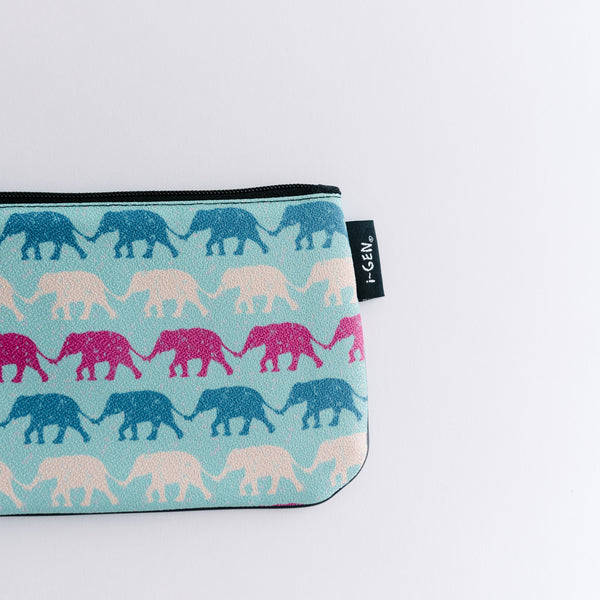White, Blue And Pink Elephant Zip Bag