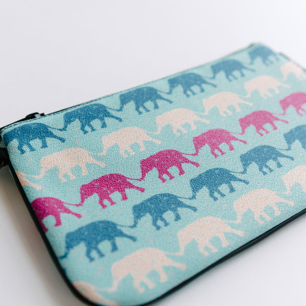 White, Blue And Pink Elephant Zip Bag