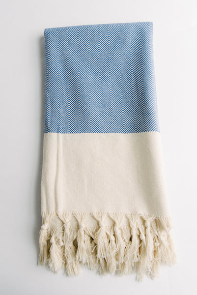Blue Herringbone Turkish Towel