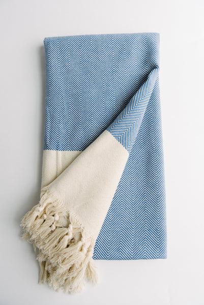 Blue Herringbone Turkish Towel