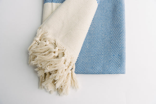 Blue Herringbone Turkish Towel