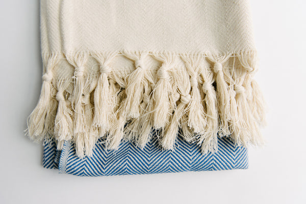 Blue Herringbone Turkish Towel