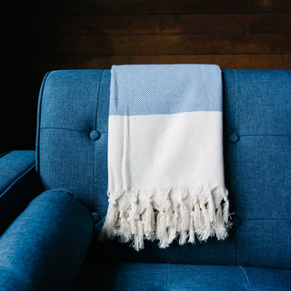 Blue Herringbone Turkish Towel