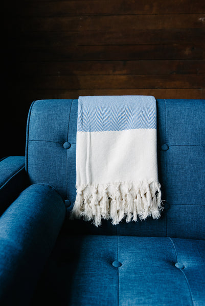 Blue Herringbone Turkish Towel