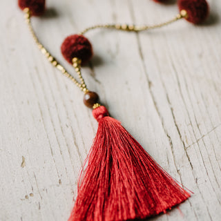 Red Pom Pom Tassel Necklace