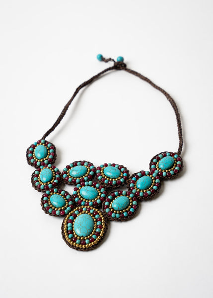 Turquoise and Purple Bib Necklace