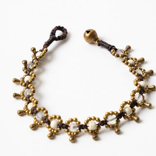 Howlite And Clear Beaded Brass Bracelet