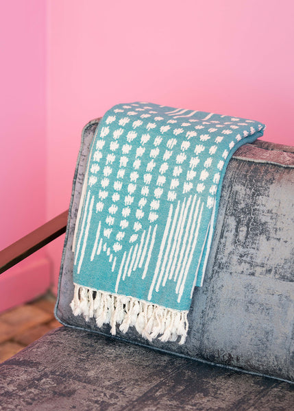 Reversible Teal And White Turkish Towel