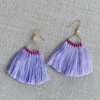 Wide Traingle Fringe Earrings in Purple