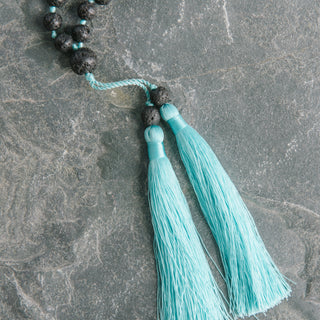 Double Blue Tassel Black Volcano Necklace