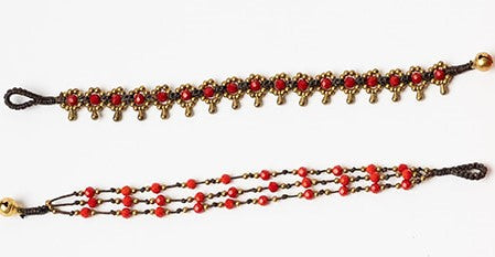 Red And Brass Fringe Bracelet